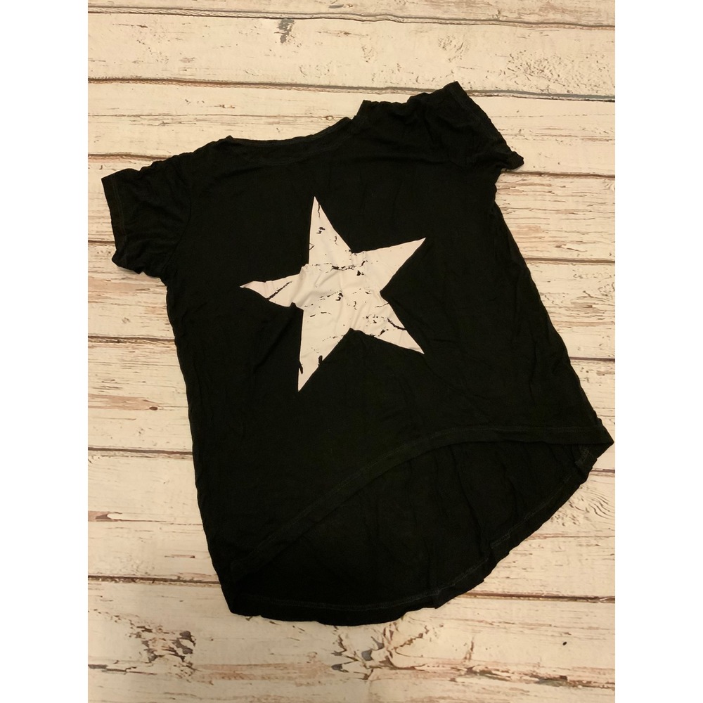 So Nikki Girls Black Distressed Star High Low Graphic Tee Shirt Size L 14